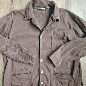 Chicos Design Brown Chore Barn Jacket Coat Womens Size 2. Missing one button. 98